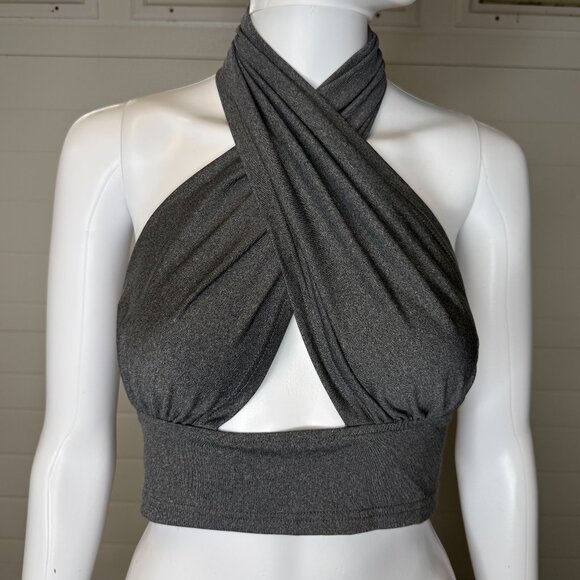 SHEIN Tops - Grey Cross Halter Crop Top
